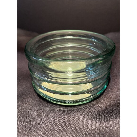 Vintage Candle-Lite Ringed Green Glass Candle Holder 5” Wide X 3” Tall USA Made - Picture 4 of 9